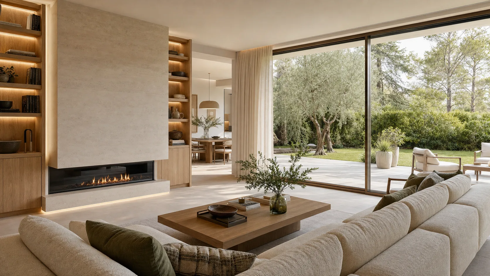 Salón amplio de chalet reformado con salida al jardín